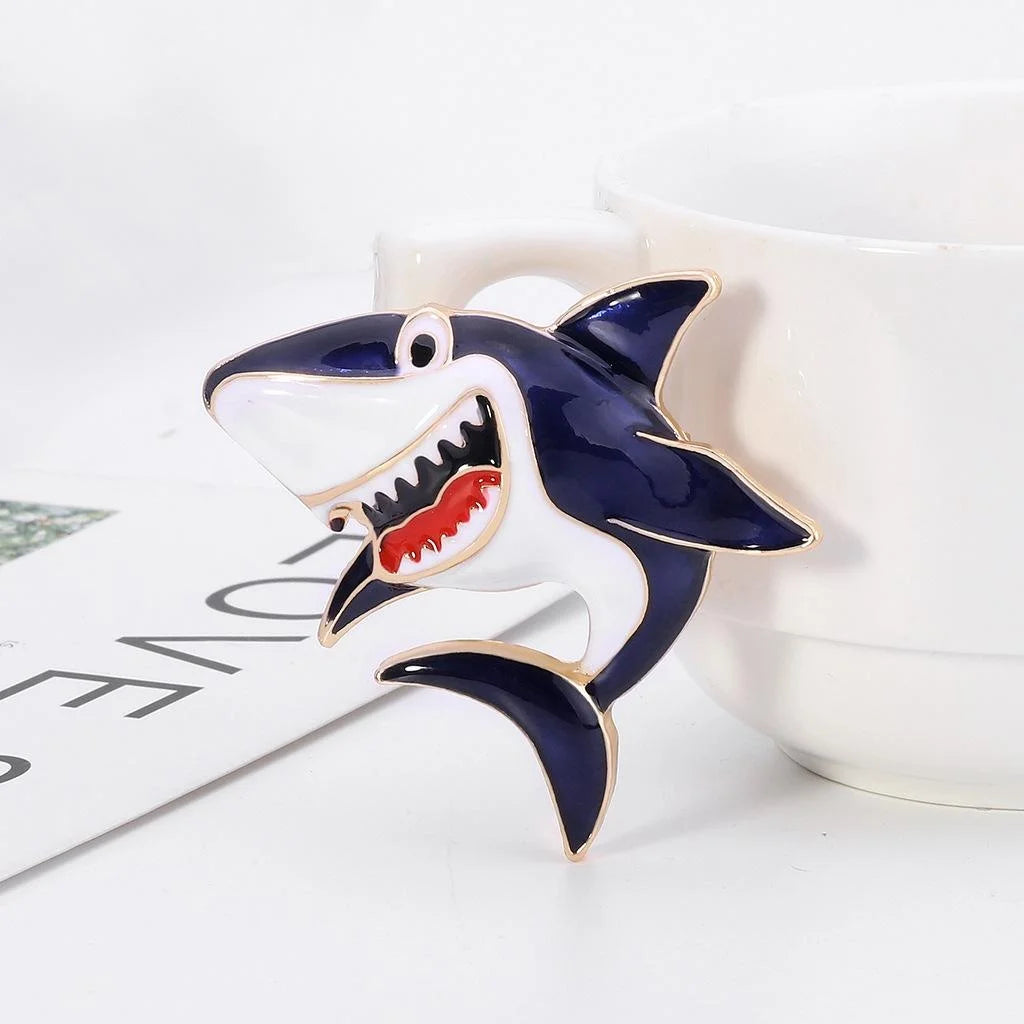 Cute Cartoon Shark Enamel Alloy Brooch Creative Ocean Animal Lapel Pin Corsage Suit Accessory Gift