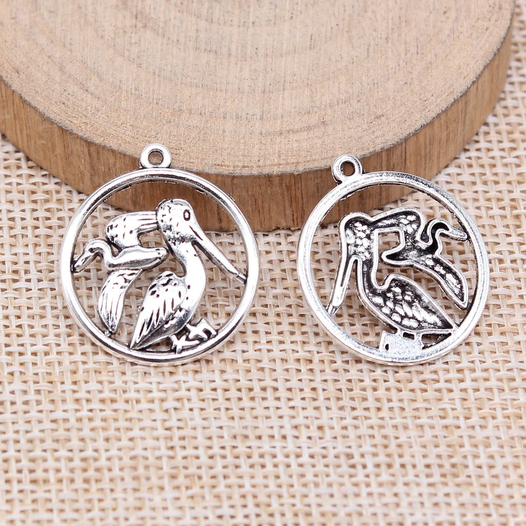 25x22mm 1.8g Antique Silver Zinc Alloy Pelican Bird Charm Pendant for DIY Necklace Bracelet Making