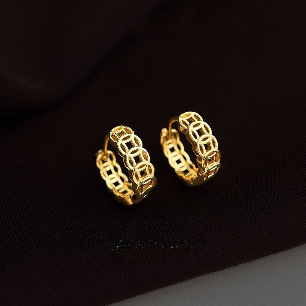 High-End Geometric Round Coin Copper Drop Earrings For Women Fashion Jewelry