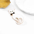 Cute White Enamel Cat With Black Bow Alloy Brooch, Green-Eyed Animal Lapel Pin Corsage Gift