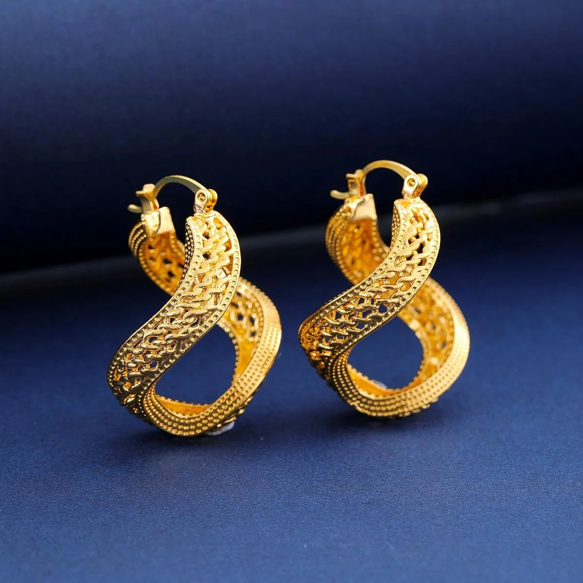 Luxury 24K Gold Plated Alloy Infinity Pendant Necklace And Earrings Jewelry Set For Bridal Wedding Party