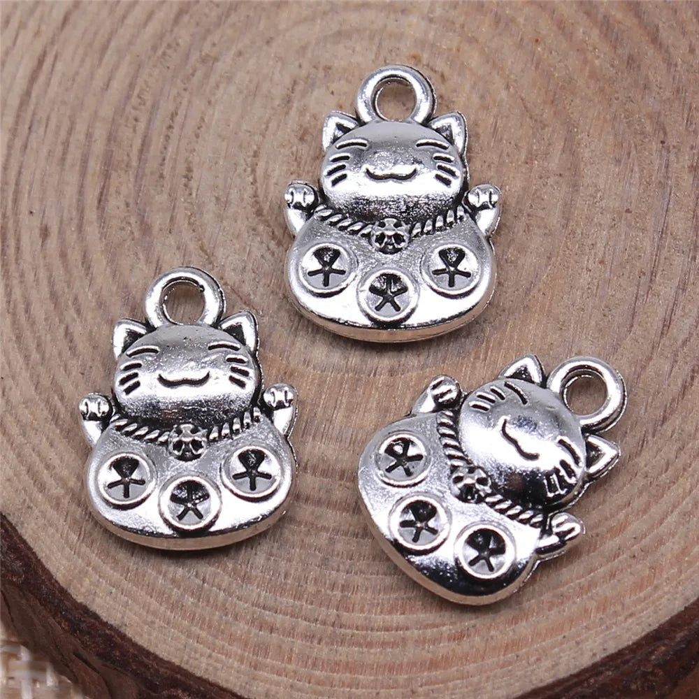 15x11mm 1.7g Multicolor Zinc Alloy Lucky Cat Charm Pendant for Necklace Bracelet DIY Jewelry Making
