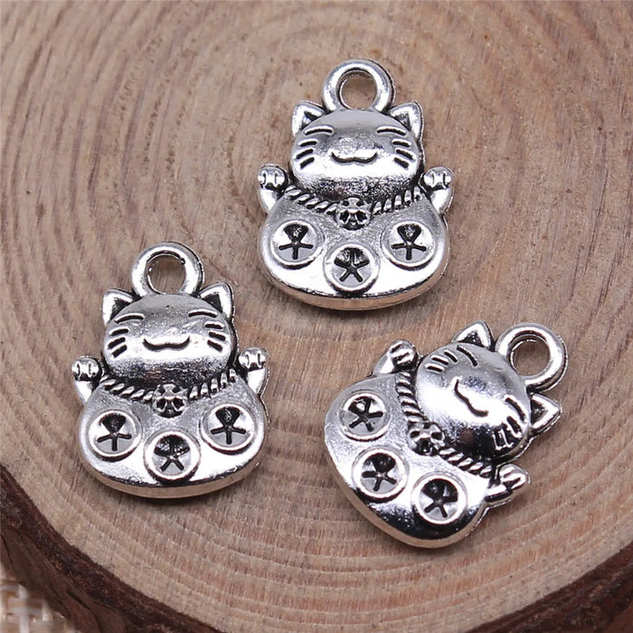 15x11mm 1.7g Multicolor Zinc Alloy Lucky Cat Charm Pendant for Necklace Bracelet DIY Jewelry Making