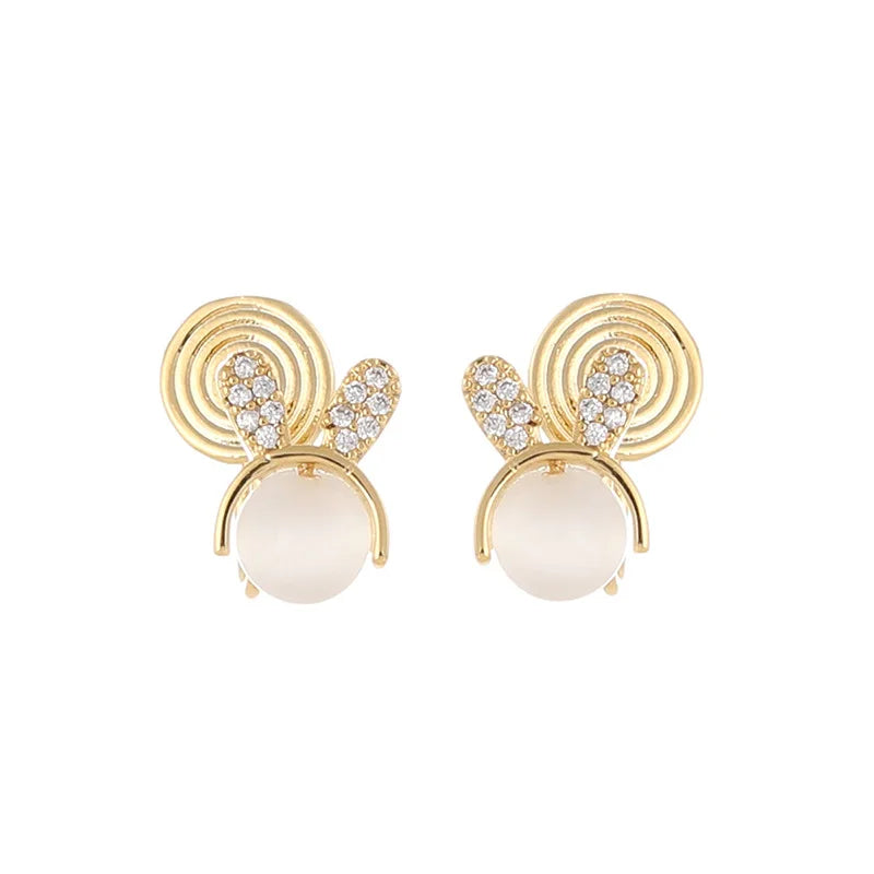 Cute Rabbit Bunny Cat Eye Stone Rhinestone Alloy Elegant Stud & Clip On No Piercing Earrings