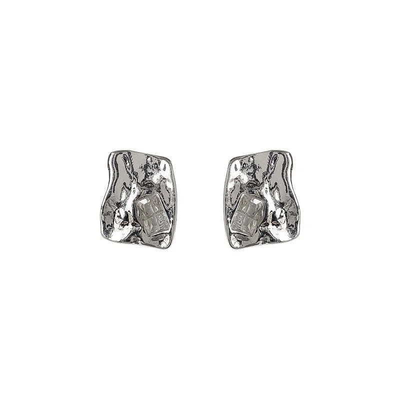 Sweet Cool Irregular Geometric Zircon Copper Stud Earrings With Silver Plated Pins