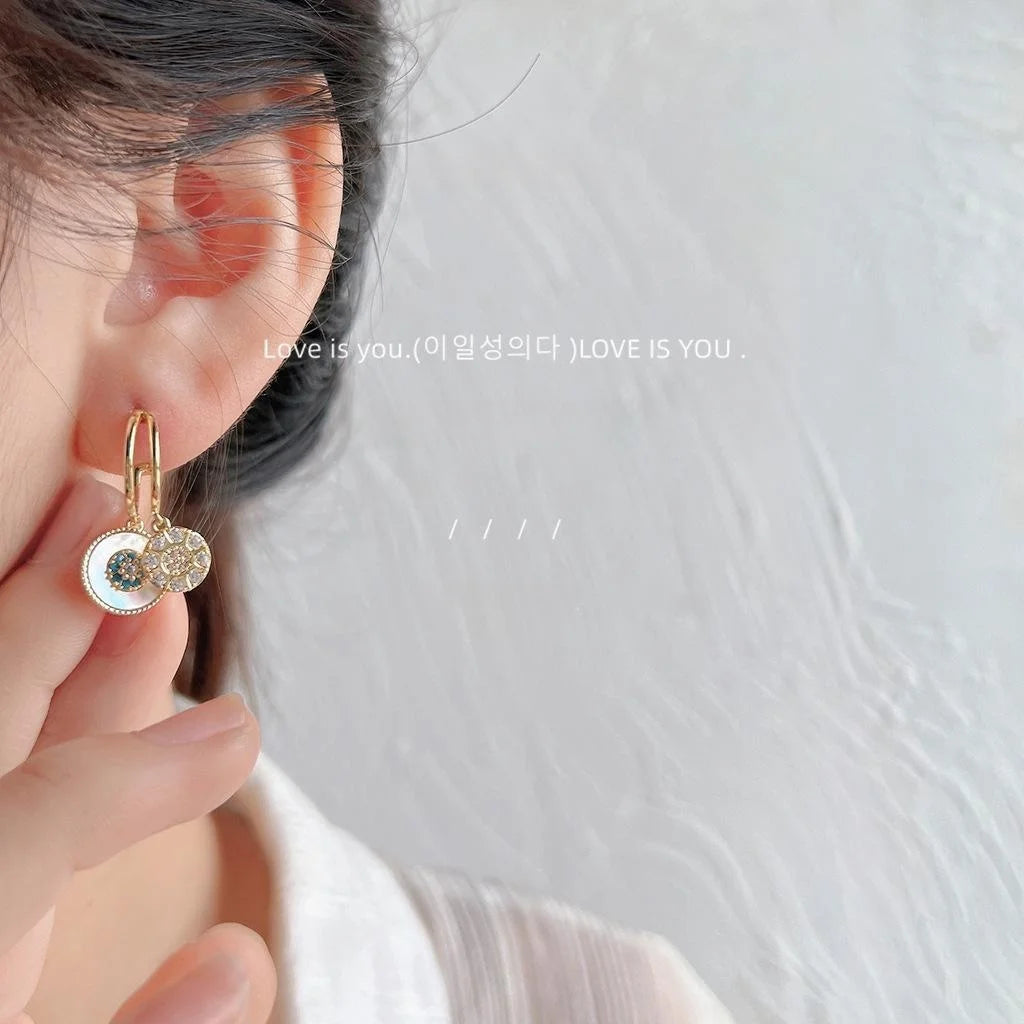 14K Plated Copper Shell Micro Pave Zircon Stud Earrings French Court Geometric Style