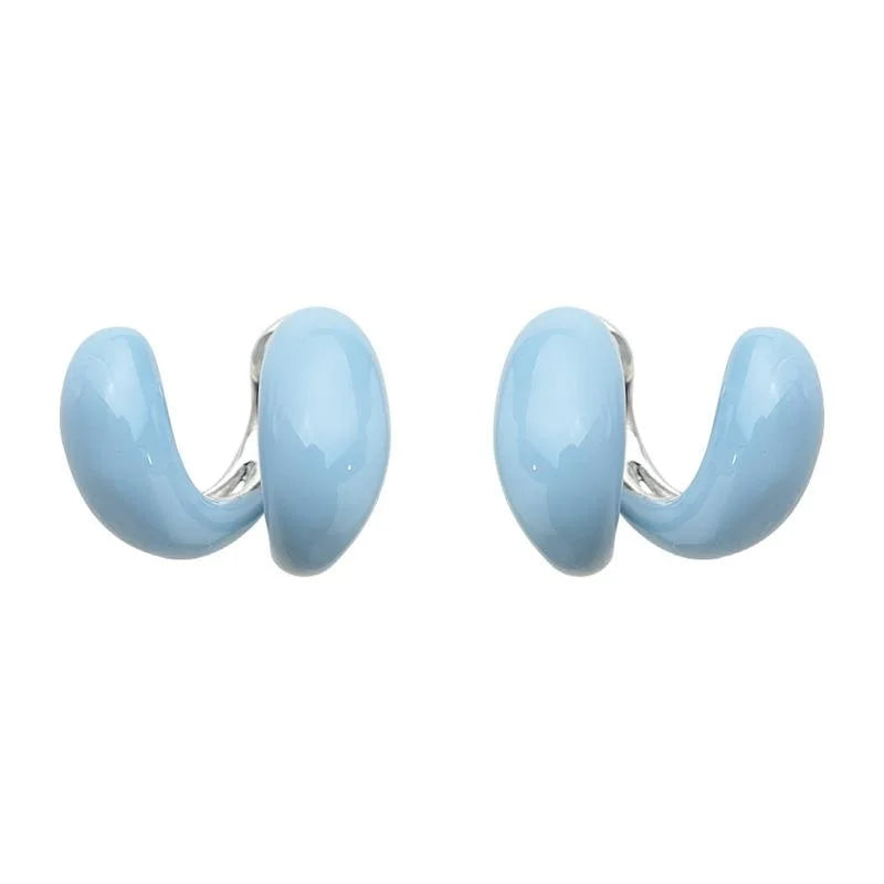 Blue Enamel Line Geometric Stud Earrings, Two-Way Minimalist Copper Ear Jewelry