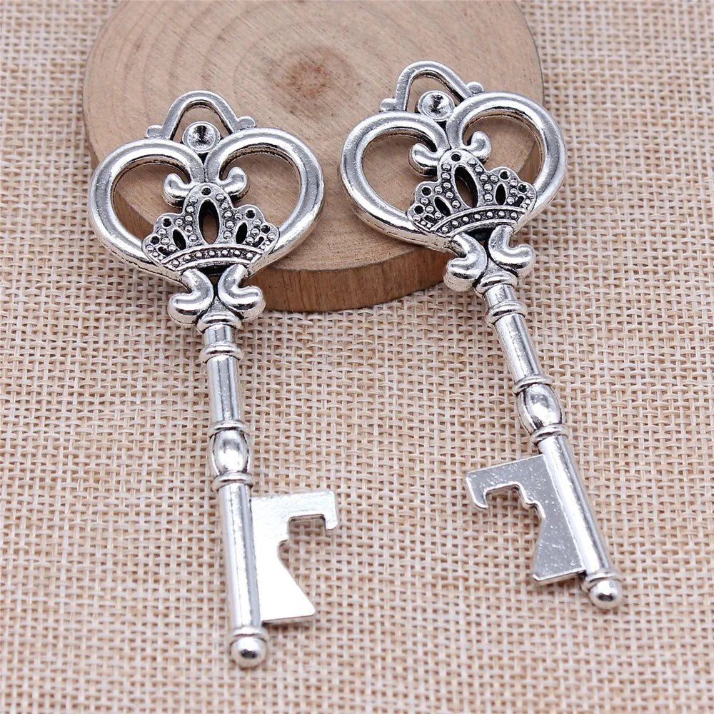 32x83mm 17.3g Antique Silver Zinc Alloy Crown Key Bottle Opener Charm Pendant for DIY Jewelry