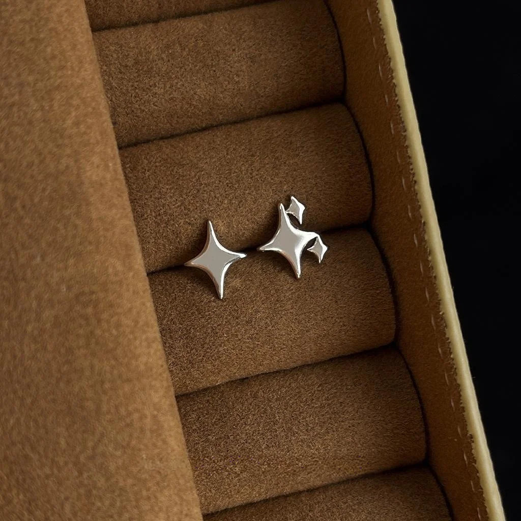 Minimalist Copper Starburst Stud Earrings, Smooth Asymmetric Mini Jewelry
