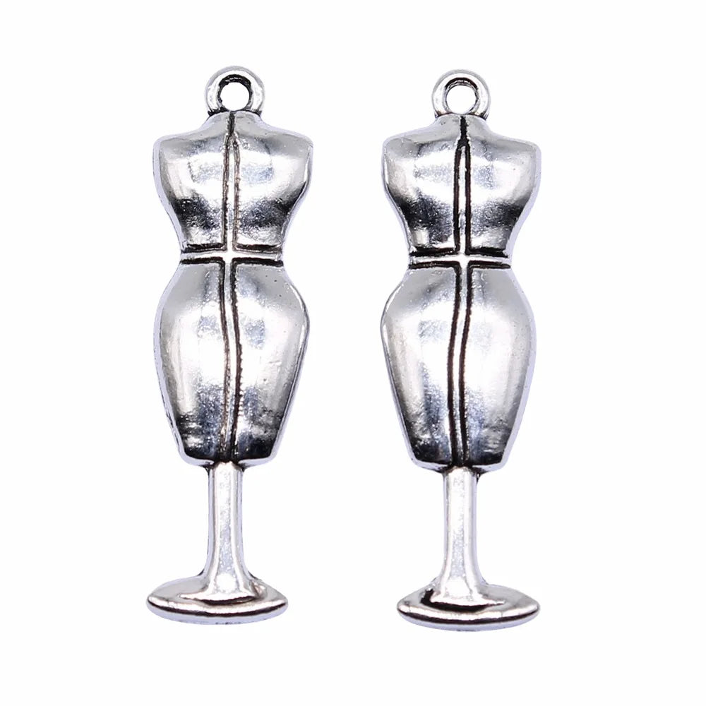 37x11mm 4.8g Antique Silver Zinc Alloy Dress Form Mannequin Charm Pendant for DIY Fashion Jewelry