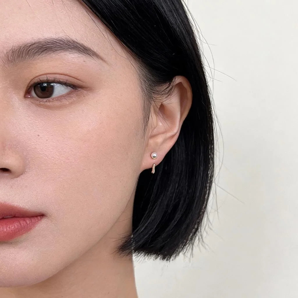 14K Gold Plated Alloy Pearl Stud Earrings, Minimalist Korean Geometric Jewelry