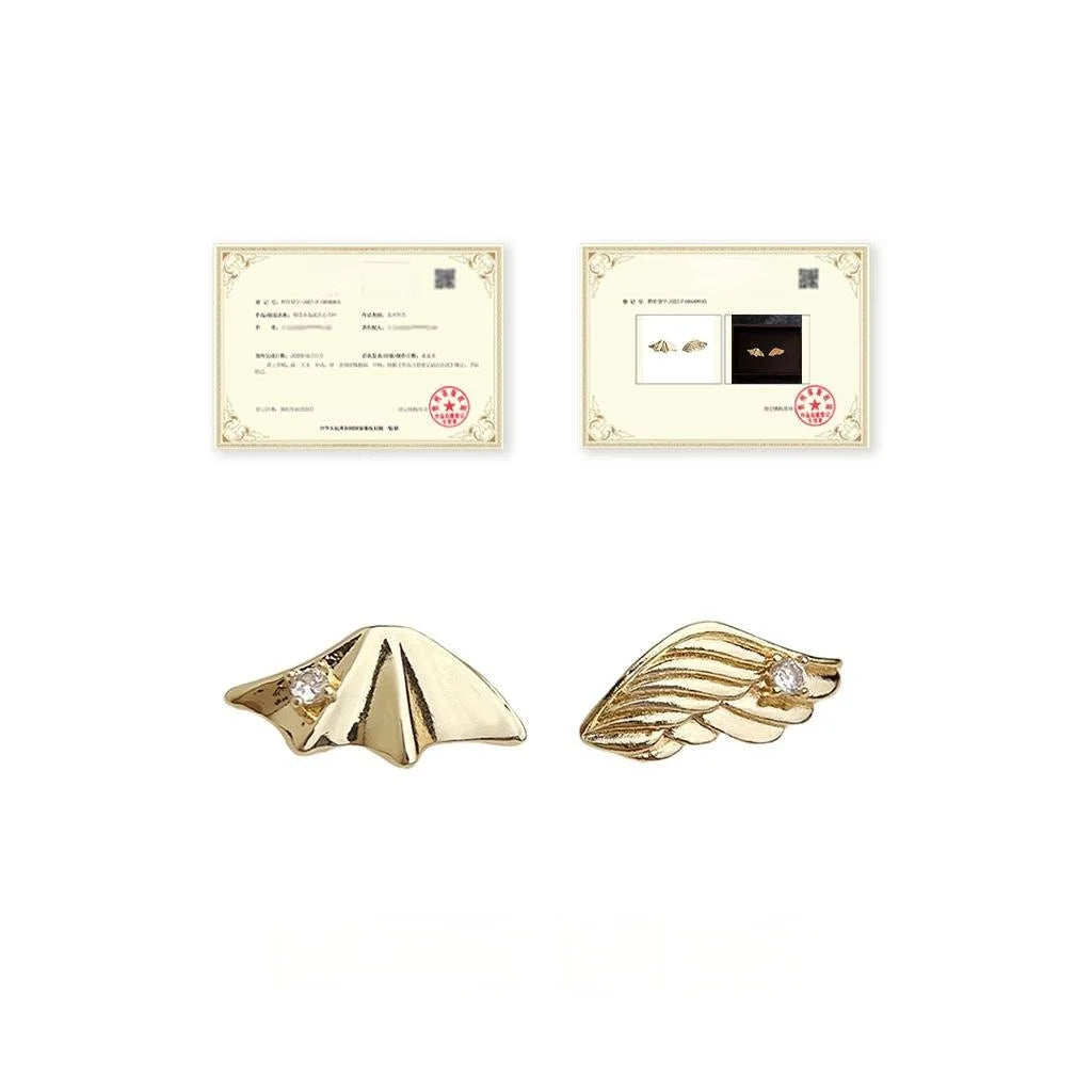 Style Asymmetric Angel Wing Stud Earrings Copper Micro Pave Zircon Jewelry
