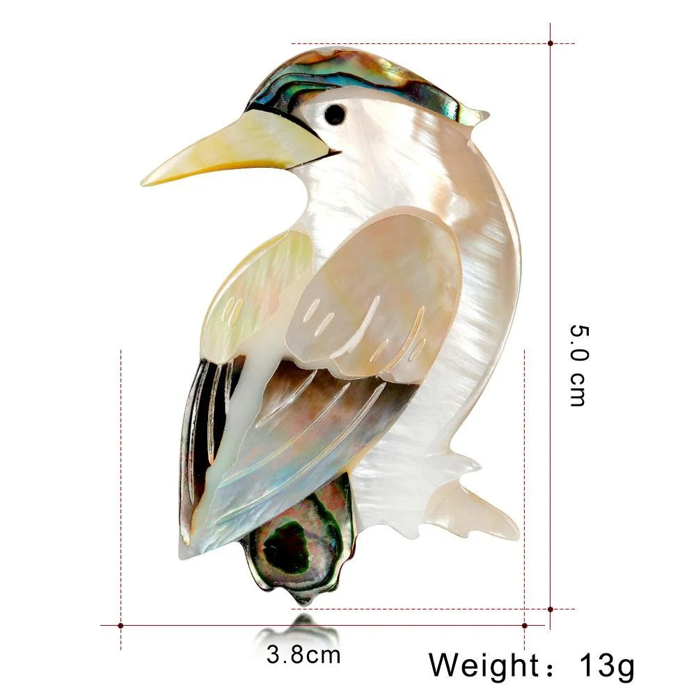 Vintage Mother Of Pearl Shell Bird Brooch For Women, Elegant Animal Lapel Pin Suit Accessory Gift