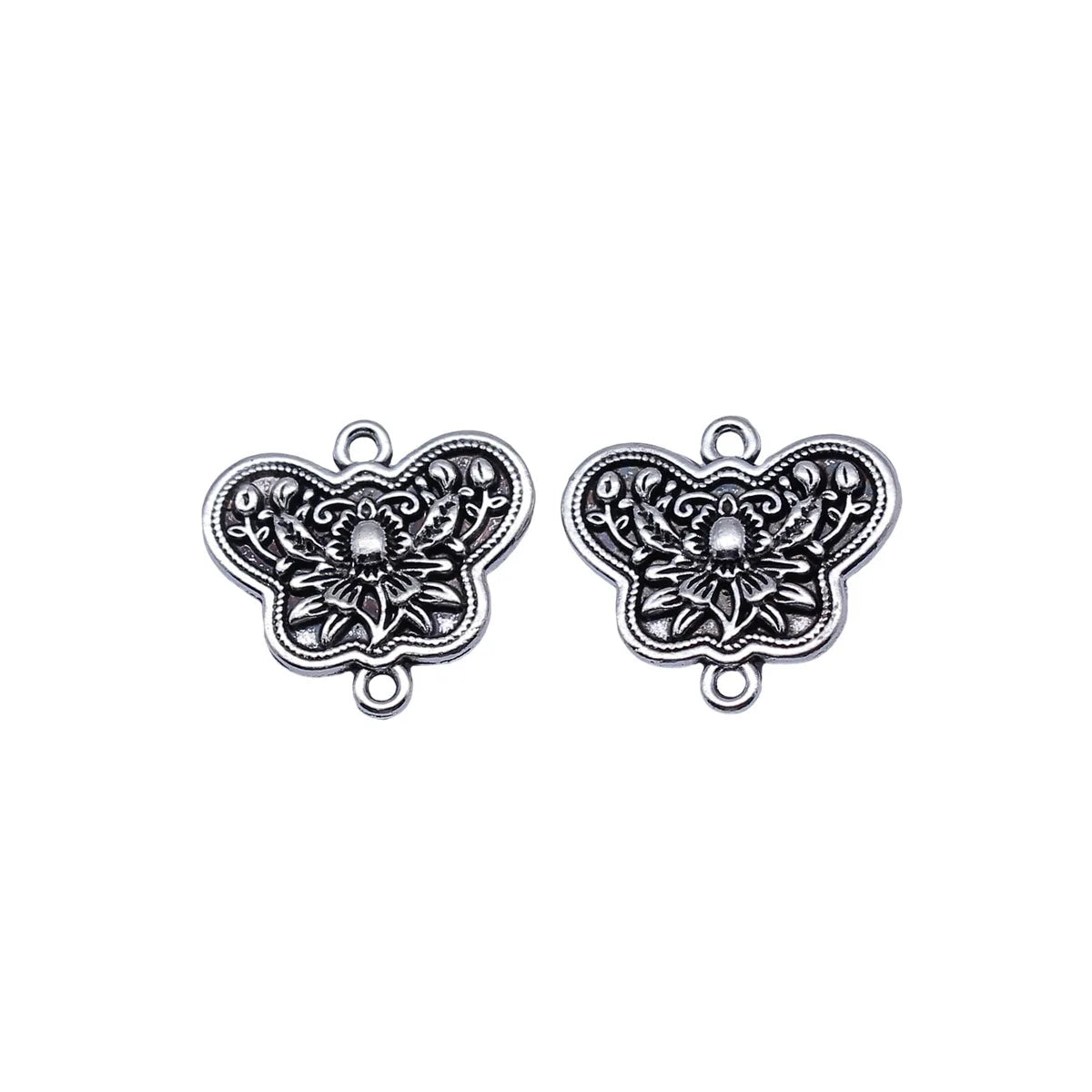 19x17mm 1.75g Antique Silver Zinc Alloy Flower Butterfly Double Sided Connector Charm for DIY Bracelet Necklace