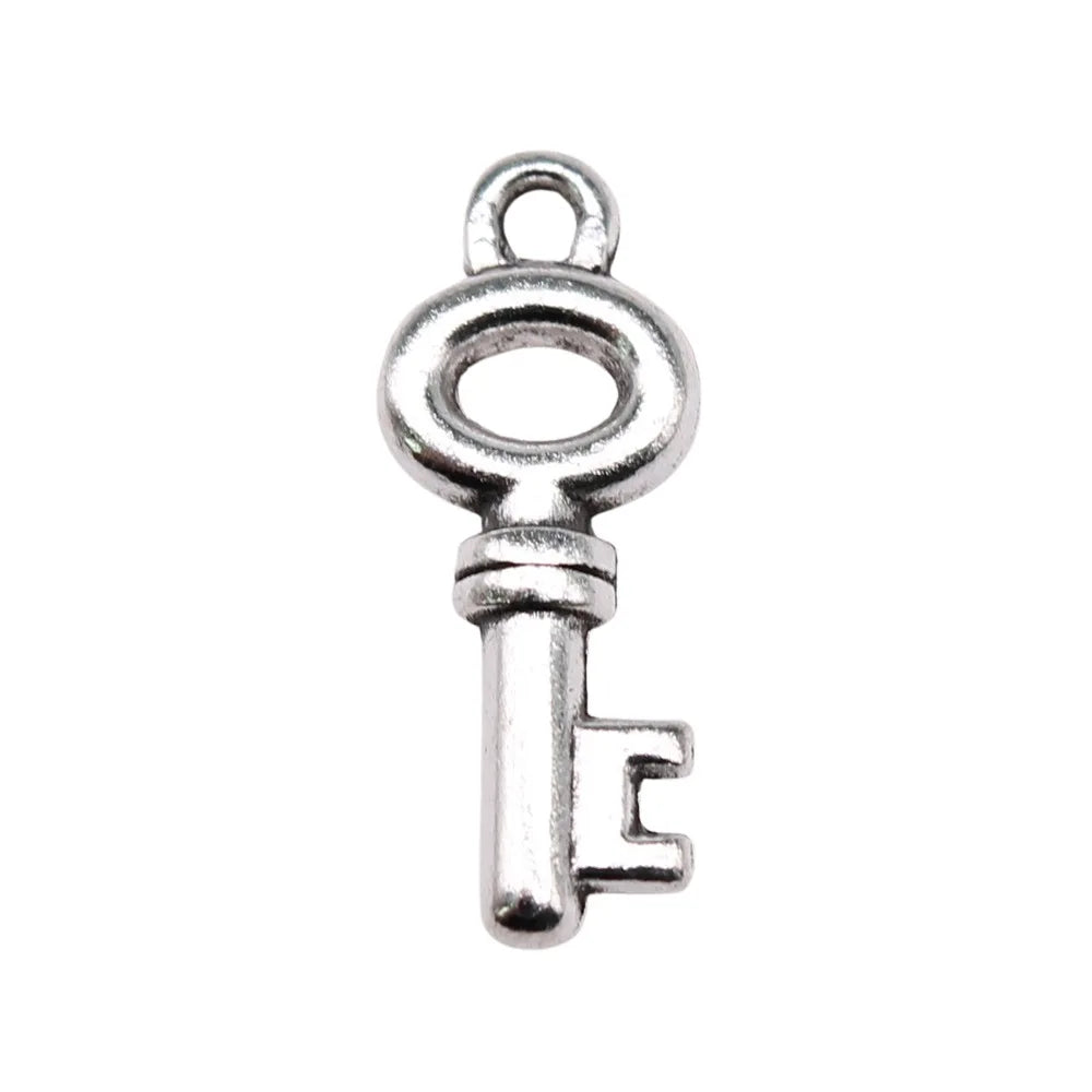 21x8mm 1.1g Antique Silver Zinc Alloy Key Charm Pendant for Necklace Bracelet DIY Jewelry Making