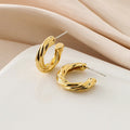 Luxury Elegant Gold Alloy Twisted Round Hoop Stud & Clip On No Piercing Chunky Metal Earrings