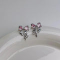 Sweet Cool Micro Pave Zircon Bow Stud Earrings Copper Cute Lolita Silver Plated Pin Jewelry