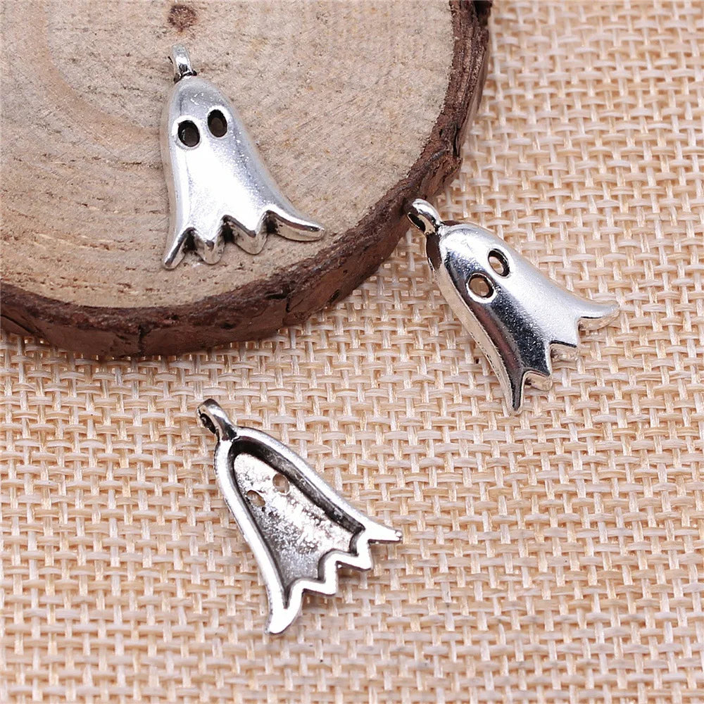 20x14mm 1.2g Antique Silver Zinc Alloy Ghost Charm Pendant for Halloween DIY Jewelry Making