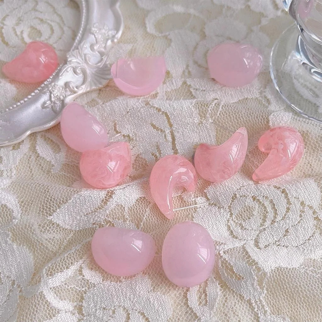 Sweet Pink Resin Geometric Oval Drop Earrings Minimalist Cute Spring Style Jewelry