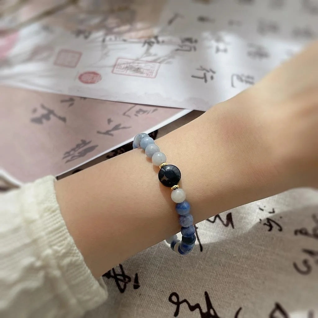 Natural Stone Blue Aventurine Bracelet New Chinese Geometric Handmade Ethnic Style Jewelry For Women