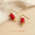 New Chinese Copper Enamel Candied Hawthorn Geometric Drop Earrings, Minimal Designer Style