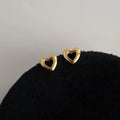 18K Gold Plated Copper Hollow Heart Stud Earrings Minimalist Women's Jewelry
