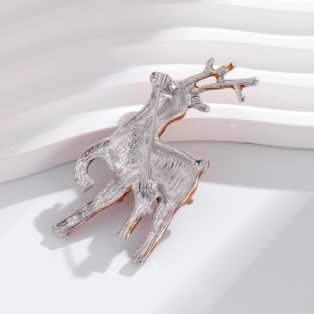 Cute Christmas Deer Enamel Rhinestone Brooch, Gold Reindeer Lapel Pin Corsage Holiday Jewelry Gift