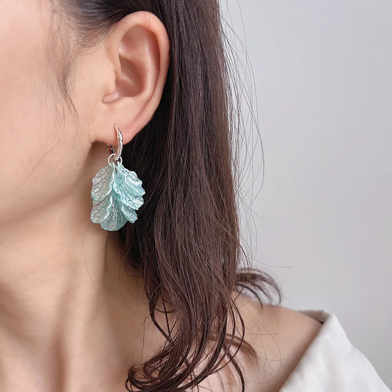 Elegant Aqua Blue Petal Tassel Alloy Stud & Clip On No Piercing Vacation Floral Drop Earrings