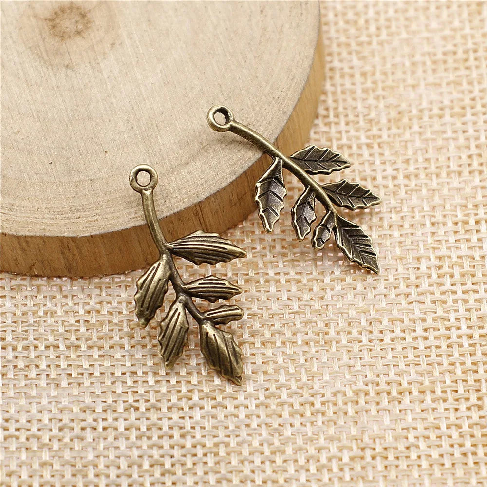 30x16mm 1.2g Multicolor Zinc Alloy Branch Leaf Charm Pendant for Necklace Bracelet Making