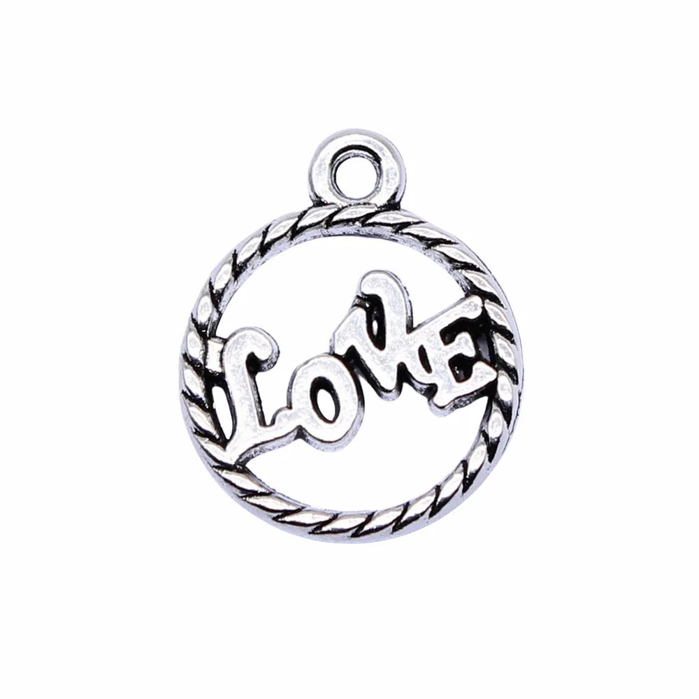16x16mm 1.3g Antique Silver Zinc Alloy LOVE Letter Charm Pendant for DIY Bracelet Necklace Making
