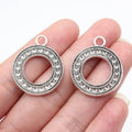 29x24mm 4.1g Antique Silver Zinc Alloy Round Ring Double Sided Charm Pendant for Rhinestone DIY Jewelry Making