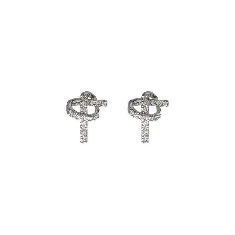 Copper Micro Pave Zircon Silver Plated Rope Knot Stud Earrings Irregular Geometric Chic Jewelry