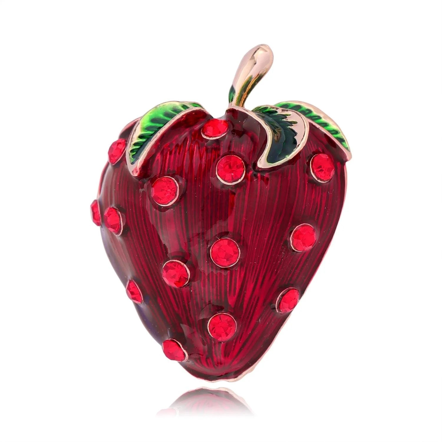 Cute Red Strawberry Brooch With Enamel Alloy And Rhinestone Accents, Elegant Lapel Pin Corsage Gift