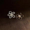 14K Gold Plated Handmade Asymmetrical Flower Pearl Resin Stud Earrings
