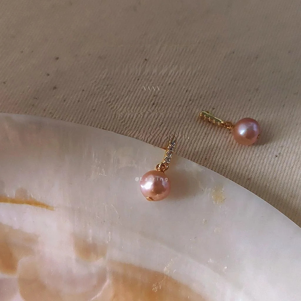 Mini Freshwater Pearl Zircon Geometric Stud Earrings With 14K Plated