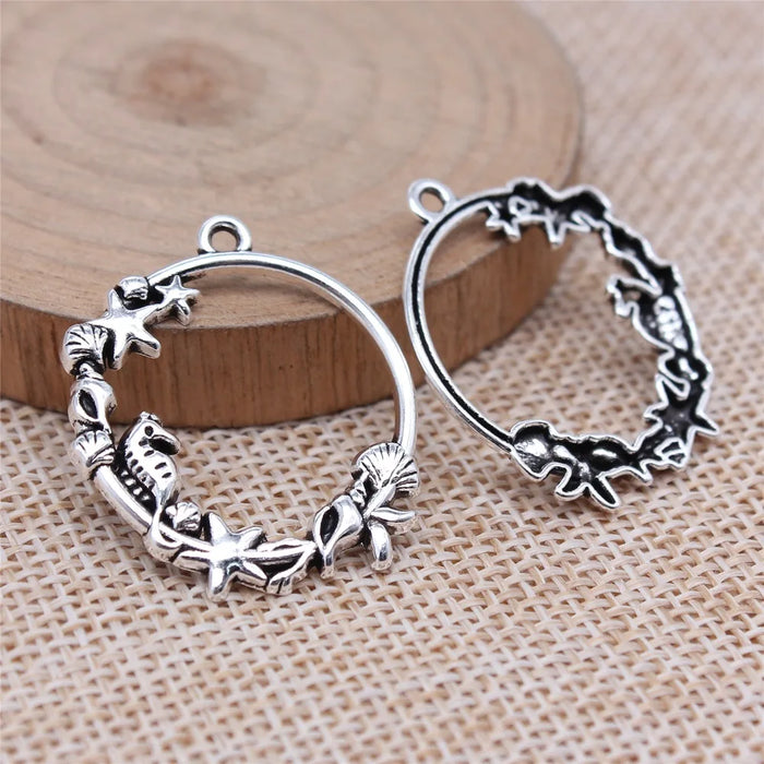 29x30mm 1.6g Antique Silver Zinc Alloy Shell Conch Starfish Seahorse Ring Charm Pendant for DIY Jewelry Making
