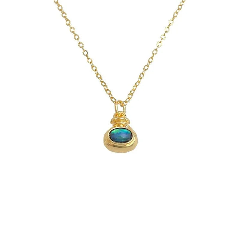 18K Gold Plated Copper Abalone Shell Lucky Bag Pendant Necklace For Women Light Luxury Geometric Collarbone Chain