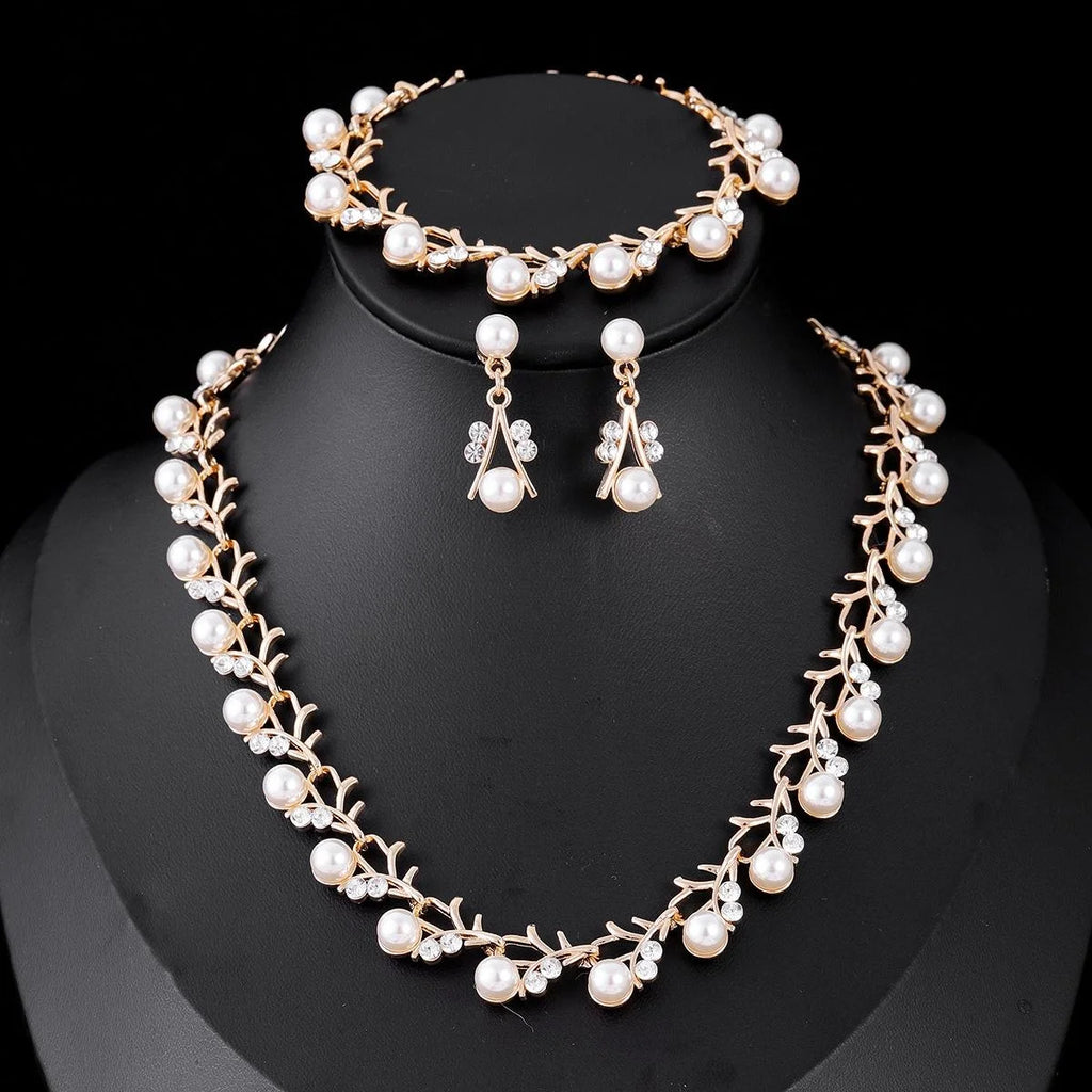 Elegant Bridal Pearl Rhinestone Alloy Necklace And Earrings Jewelry Set For Wedding Party Banquet Gift