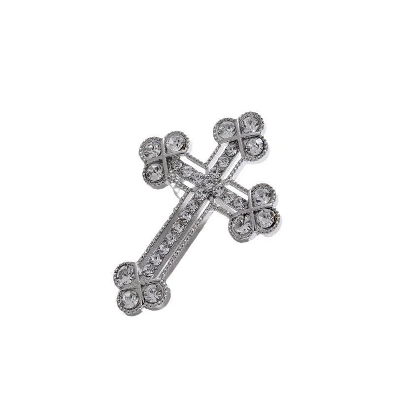 Luxury Rhinestone Cross Brooch For Women, Elegant Alloy Lapel Pin Corsage Suit Accessory Gift