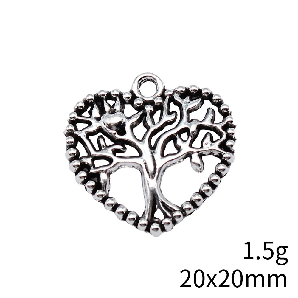 20x20mm 1.5g Antique Silver Zinc Alloy Heart Tree Charm Pendant for DIY Vintage Jewelry Making