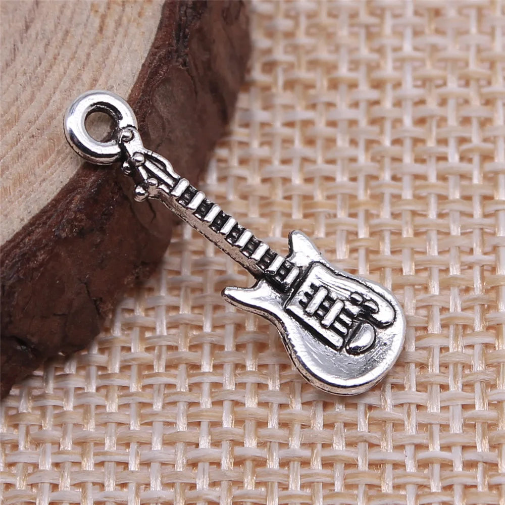 24x7mm 0.7g Multicolor Zinc Alloy Guitar Charm Pendant for DIY Music Theme Jewelry Making