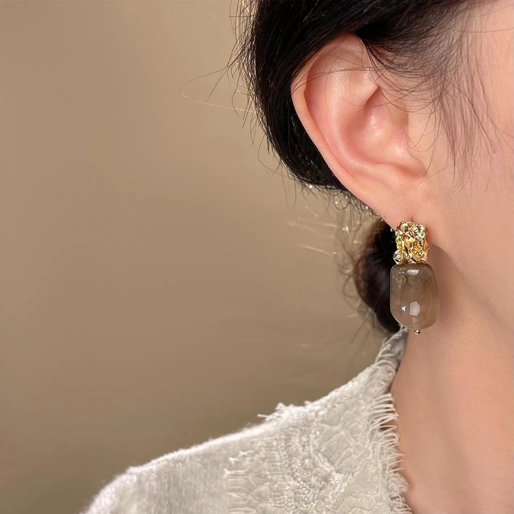 Maillard Style Copper Resin Irregular Geometric Coffee Gradient Drop Earrings