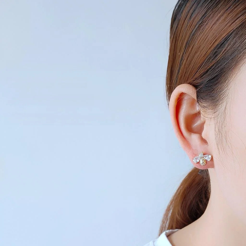 14K Gold Plated Needle Zircon Micro Pave Bee Stud Earrings For Women Korean Japanese Minimalist Jewelry