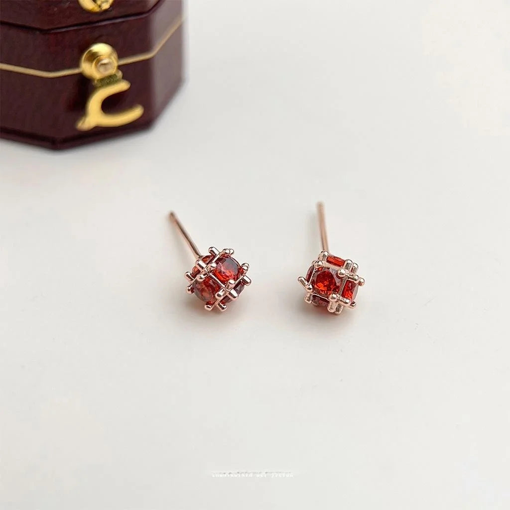 Eco-Friendly Copper Micro Pave Zircon Geometric Round Mini Stud Earrings Minimalist Rose Gold Jewelry