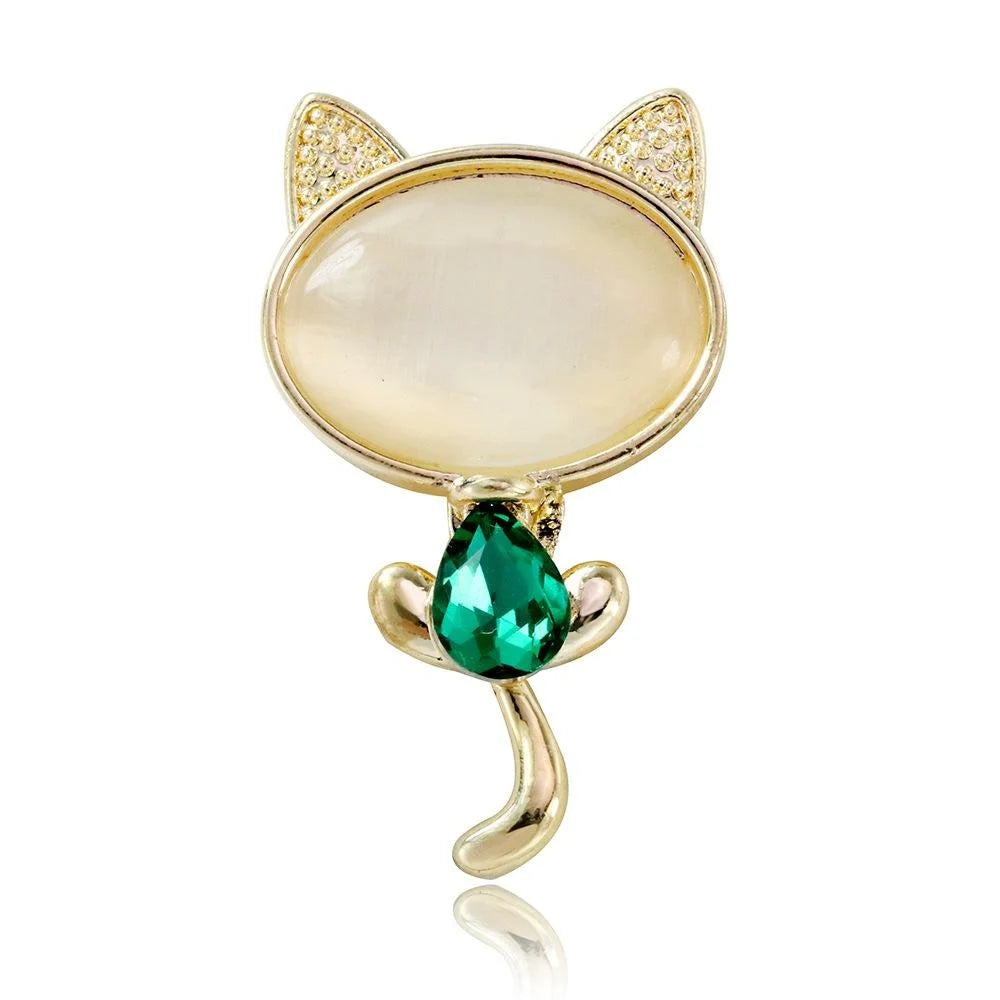 Cute Korean Style Rhinestone Cat Brooch Gold Plated Alloy Lapel Pin Elegant Corsage Suit Accessory Gift