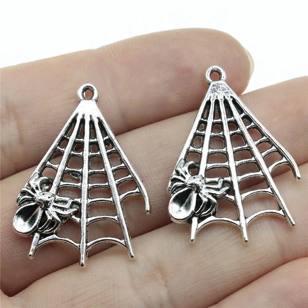 32x23mm 2.9g Multicolor Zinc Alloy Spider Spider Web Charm Pendant for DIY Halloween Jewelry Making