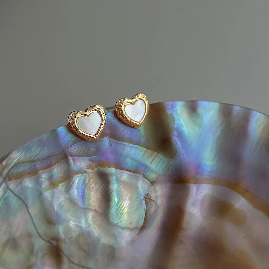 14K Gold Plated Copper Heart Shell Stud Earrings Simple Sweet Versatile Daily Jewelry