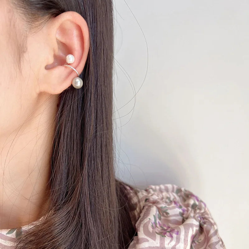 Elegant Curved Alloy Ear Cuff With Crystal And Pearl, Stud & Clip On No Piercing Ear Wrap Earrings