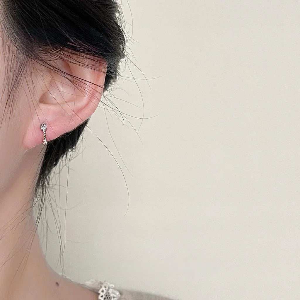Minimalist Copper Round Zircon Stud Earrings Geometric Ring Design Daily Wear Jewelry