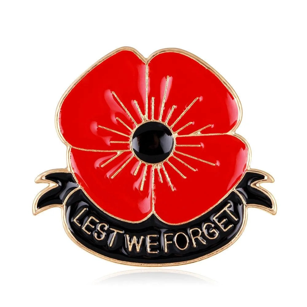 Elegant Red Poppy Enamel Alloy Brooch With Rhinestone Accent, Remembrance Flower Lapel Pin Suit Gift
